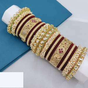 Regal Finish Pota Kundan and Pearl Bridal <b>Bangles</b> <b>Set</b> - Product Image 1