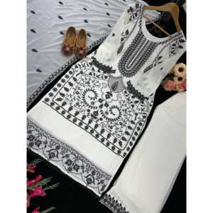 Ensemble haut et bas blanc pour femme, taille M, avec magnifique dupatta, par Valam Fashion Designer, idéal pour les soirées. - Product Image 5