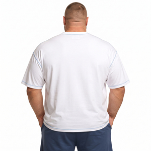 Men Plus Size Gym Wear T Shirt Distressed Embroidered Short Sleeve Tee Contrast Seam Crew Neck T-Shirts Men Fitness Wear Tee Top - Product Image 2