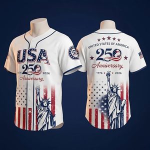 Camiseta de Béisbol Personalizada del 250 Aniversario de EE. UU., Unisex, Manga Corta, Poliéster Impreso, Transpirable, Antibacterial, Corte Regular - Product Image 1