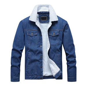 Men's Dark Wash Denim Jacket With <b>White</b> Sherpa Lining Button Closure Regular Fit Casual Winter Style - Product Image 5