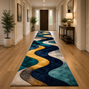 Modern Abstract Stair <b>Runner</b> Rug With Non-Slip Rubber Backing Thick Plush Wool Acrylic Material For Home Hallway Use - Product Image 4