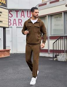 Ensemble de survêtement 2 pièces pour homme, collection automne, haut de gamme, avec sweat à capuche à manches longues et fermeture éclair quart de tour, tenue décontractée avec poche kangourou - Product Image 2