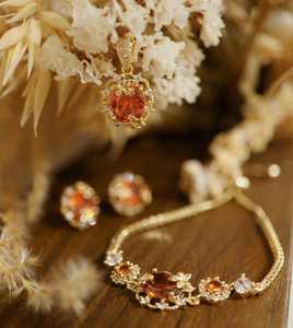 Conjunto de Joyería con Colgante Ovalado de Rubí Dorado, Aretes y Brazalete de Rubí, Plata de Ley 925, Chapado en Oro de 14K, Regalo de Aniversario - Product Image 3