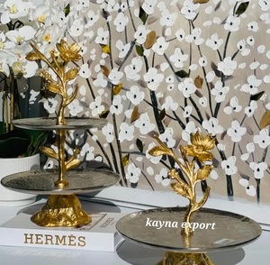 Juego de soportes para pasteles de metal de 3 niveles Ramzan Kareem con bandeja escalonada con diseño de palmera y soporte decorativo de mezquita, hecho a mano en latón con acabado dorado. - Product Image 3