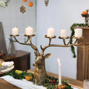 Gold Plated Reindeer Candle Holder with Glass Hurricanes Home Decorative <b>Tabletop</b> Sculpture and Candleholder Set for Living Room - Product Image 2