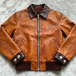 Chaqueta de Cuero Genuino para Hombre, Estilo Motociclista Clásico con Cuello Camisero, Chaqueta de Piel de Vacuno Natural - Product Image 4