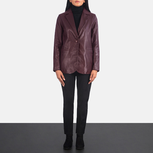 Chaquetas Elegantes al por Mayor para Mujer, Blazer de Cuero Genuino de Alta Calidad Color Granate, Colores con Logotipo Personalizado OEM, Cierre de un Solo Botón - Product Image 6