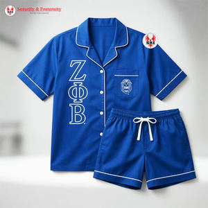 Ensemble de pyjama en satin brodé pour femmes de la sororité Zeta Phi Beta |   Cordon de serrage respirant antibactérien écologique ZPB Sorority - Product Image 2