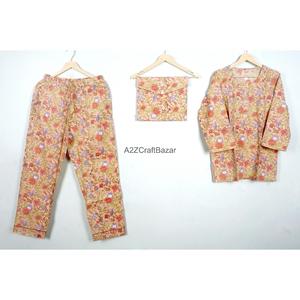 Conjunto de Pijama de Mujer de Alta Calidad, Elegante y Floral, para Invierno y Verano, con Cintura Elástica y Mangas Largas, 100% Algodón, Suave y Liso - Product Image 1