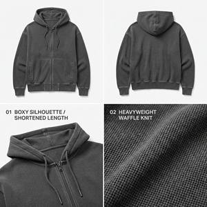 Men's 100% Cotton Full <b>Zip</b> Hoodie Solid Color Knitted <b>Hooded</b> Sweatshirt Regular Fit Anti-Pilling Autumn Wear - Product Image 3