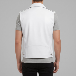 <b>White</b> Genuine Leather Casual Winter Motorcycle Puffer <b>Vest</b> <b>Men</b> Biker Zipper Outerwear Riding Jacket - Product Image 4