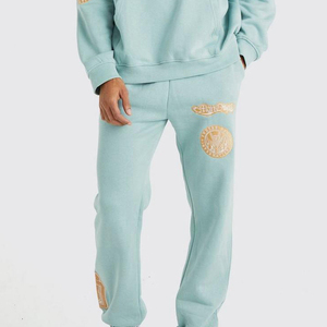 Conjunto de Sudadera con Capucha Azul Marino para Hombre, Corte Holgado, Forro Polar, Estampado de Letras, Chándal Informal con Bolsillo, Ropa de Otoño - Product Image 4
