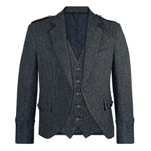 Chaqueta Kilt de Lana Personalizada de Alta Calidad con Cuello Alto Recubierto de Lana, Chaqueta Kilt Argyll Negra para Hombre, Invierno, 220g - Product Image 1