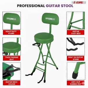 5Core Foldable <b>Padded</b> Guitar <b>Stool</b> with Backrest & Foot Rest for Musician - Product Image 4