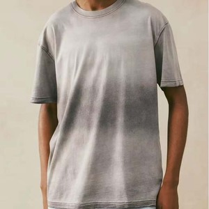 T-shirt dégradé en coton pour homme, manches courtes, col rond, coupe oversize, décontracté, personnalisable, jersey tricoté, vierge, style vintage - Product Image 2