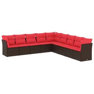 Juego de sofás de patio de ratán sintético marrón de 9 piezas con cojines, elegante colección de muebles para exteriores - Product Image 2