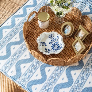Round Scalloped Woven Rattan Serving <b>Tray</b> Handled Decorative <b>Storage</b> <b>Tray</b> Natural Home Dining Villa - Product Image 2