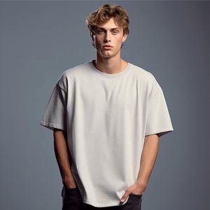 Camiseta gráfica recortada de peso pesado de alta calidad para hombre, camiseta informal de gran tamaño de 100% algodón personalizable en blanco - Product Image 1