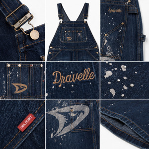Splattered Ink <b>Workwear</b> <b>Trousers</b> Slouchy Hip Hop Urbanwear Denim Jumpsuit With Personalized Logo Embroidery - Product Image 4