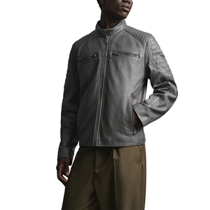 Custom <b>Men</b> <b>Leather</b> Bomber <b>Jacket</b> Detachable Hood Full Zip Soft Lining Streetwear OEM Private Label Manufacturer - Product Image 4
