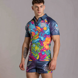 100% <b>Polyester</b> Team Rugby Uniform Football Polo Shirts & <b>Shorts</b> Set Quick Dry & Football Sublimation Rugby Uniforms - Product Image 5