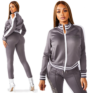 Trajes de chándal con cremallera frontal y cuello acanalado para mujer, trajes de chándal ajustados con cremallera para correr - Product Image 2