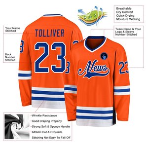 Professional Orange and Royal Blue Sublimated Ice Hockey Jersey High Quality Soft & Comfortable Customized Logo - Product Image 2