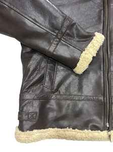 Blouson aviateur en cuir de vachette véritable de qualité supérieure, avec capuche amovible, doublure en peau de mouton, fermeture éclair, pour homme, automne - Product Image 5