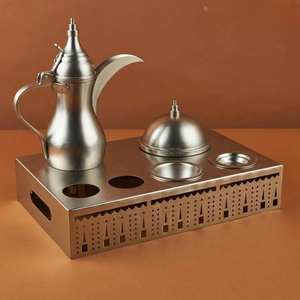 Cafetera árabe Dallah para hotel, bodas, decorativa, para calentar leche y café, tetera Dallah con diseño martillado y chapado en oro. - Product Image 2