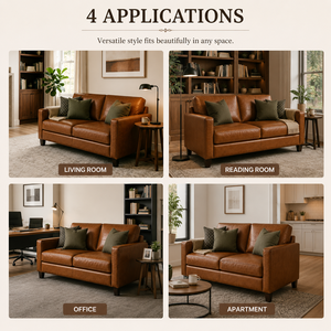 Mid-Century Modern Genuine Leather Upholstered <b>Sofa</b>, Stylish Retro Couch for Living Room Furniture Bedroom Office Apartment - Product Image 6