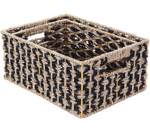 Set of 2 Seagrass <b>Baskets</b> in Black and Natural Color Handmade <b>Storage</b> <b>Basket</b> Wholesale eco-friendly Made in Vietnam - Product Image 1