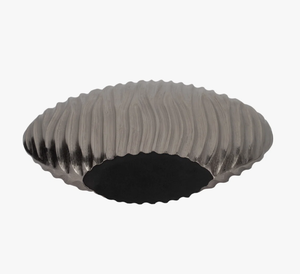 Modern Silver Metal <b>Vase</b> with Vertical Ribbed Texture Sculptural Pewter Finish Bud <b>Vase</b> with Wavy Fluted Design from India - Product Image 3