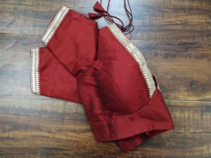 <b>Maroon</b> Woven 100% Polyester Elegant V Neck Short Crop <b>Top</b> Saree Blouse Breathable for Autumn/Winter Wedding - Product Image 2