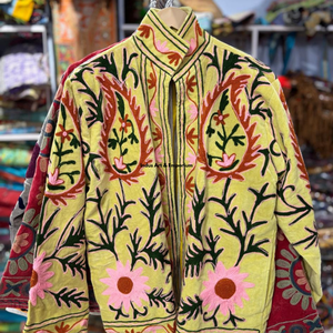 เสื้อแจ็คเก็ตผ้าฝ้ายซูซานีงานฝีมืออินเดีย เสื้อแจ็คเก็ตสั้นปักมือ เสื้อโค้ทแบบยูนิเซ็กซ์ เสื้อแจ็คเก็ตสั้นซูซานีงานฝีมือ - Product Image 6