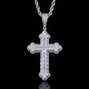 Iced Out Cross Pendant Necklace Micro Pave Moissanite Rope Chain Necklace Bling Jewelry for Party Gift - Product Image 1