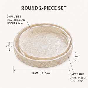 Ensemble de 2 plateaux de rangement ronds en résine, design texturé bohème, empilables pour organiser la table, plateau de service, plateau en nacre - Product Image 1