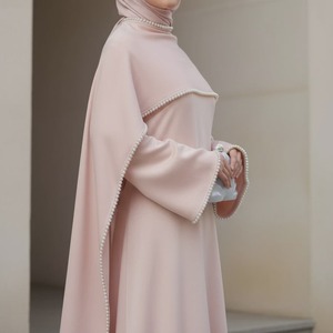 Robe Abaya de fête d'été à manches longues ornée de perles, vêtement islamique modeste de luxe haut de gamme avec cape, vente en gros - Product Image 4