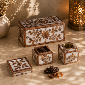 Wooden Bone Inlay Arabic <b>Bakhoor</b> Burner Set with Tray & Storage Box For Ramadan Eid Gift Decorative Luxury Islamic <b>Oud</b> Burner - Product Image 6