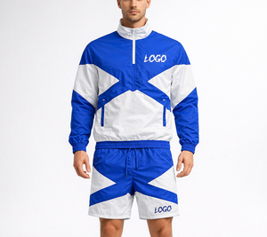 ชุดเซ็ตสองชิ้นคุณภาพสูง ผ้าไนลอนพิมพ์ลายแบบซับลิเมชั่น เสื้อแจ็คเก็ตกันลมสไตล์วินเทจ ผ้าโพลีเอสเตอร์ ชุดสตรีทแวร์แบบมีซิป เสื้อแจ็คเก็ตกันลมพร้อมกางเกงขาสั้น - Product Image 1