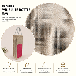 Sac fourre-tout en jute imprimé sur mesure pour bouteille de vin avec poignée en corde de coton, emballage cadeau réutilisable et écologique pour la promotion - Product Image 4