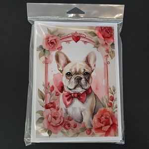 Bulldog francés Valentine Roses Whimsical A7 Tarjetas de felicitación Paquete de 8 tarjetas de nota en blanco con sobres Tamaño 5x7 - Product Image 3