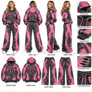 Conjunto Deportivo Personalizado de Sudadera con Capucha y Pantalones Anchos, Ropa Deportiva de Poliéster/Algodón con Logotipo Frontal - Product Image 6