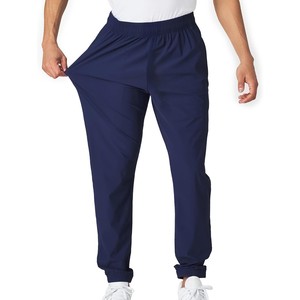 Pantalon de jogging décontracté pour homme, bleu marine, taille élastique, poches latérales, en toile respirante, coupe droite, idéal pour l'été, 100% coton - Product Image 1