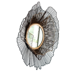 Modern Metal Ginkgo Leaf Wall <b>Mirror</b> Decorative Gold Wrought Iron Art Round Hanging <b>Mirror</b> For Living Room Bedroom Home Decor - Product Image 5