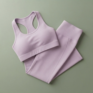 Ensemble de yoga deux pièces pour femme : soutien-gorge de sport dos nageur lavande et leggings taille haute – Tenue de sport et fitness - Product Image 4