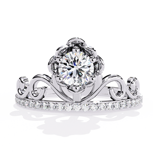 แหวนมงกุฎลายดอกไม้สไตล์วินเทจ ประดับเพชรแบบ Pave วงแหวนทองคำแท้ 14k สำหรับผู้หญิง ของขวัญวันครบรอบ วันหมั้น - Product Image 5
