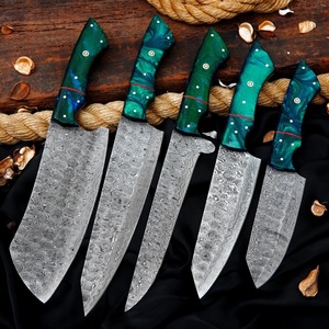 Ensemble de 5 couteaux de chef en acier Damas de qualité supérieure, faits à la main, ambidextres, finition haute brillance, manches en résine, conception personnalisée OEM ODM, vente en gros - Product Image 1