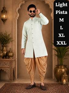 Conjunto de Kurta Tradicional Indio-Occidental de Verano para Hombre, Dhoti de Seda, Tela Importada Premium Antiarrugas para Bodas y Fiestas, Talla XL - Product Image 4