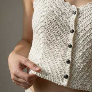 Women's Halter Neck Regular Sleeve Woven Solid Long Pullover Handmade Cotton Autumn <b>Top</b> - Product Image 5
